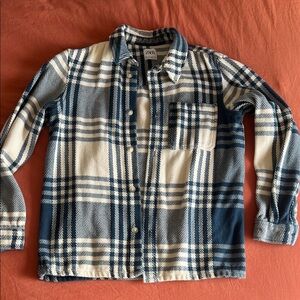 Zara Navy and Cream plaid Shirt Jacket